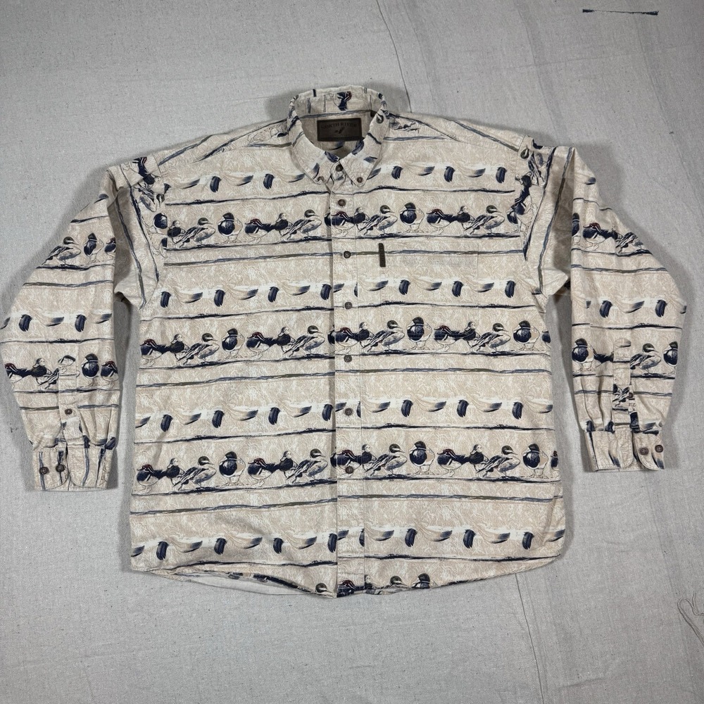 North River Outfitters Men's XL Long Sleeve‎ Duck Print Shirt 100% Cotton